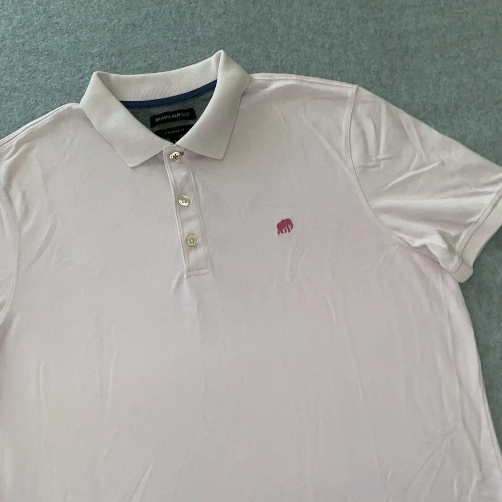 Banana Republic Polo Shirt Mens L Pink‎ Elephant Logo Pique Cotton Blend Preppy